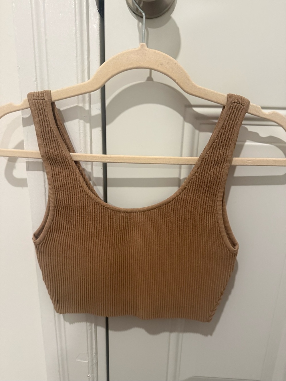Babaton Ribbed Tank Crop Top in Camel Brown - Picture 3 of 3